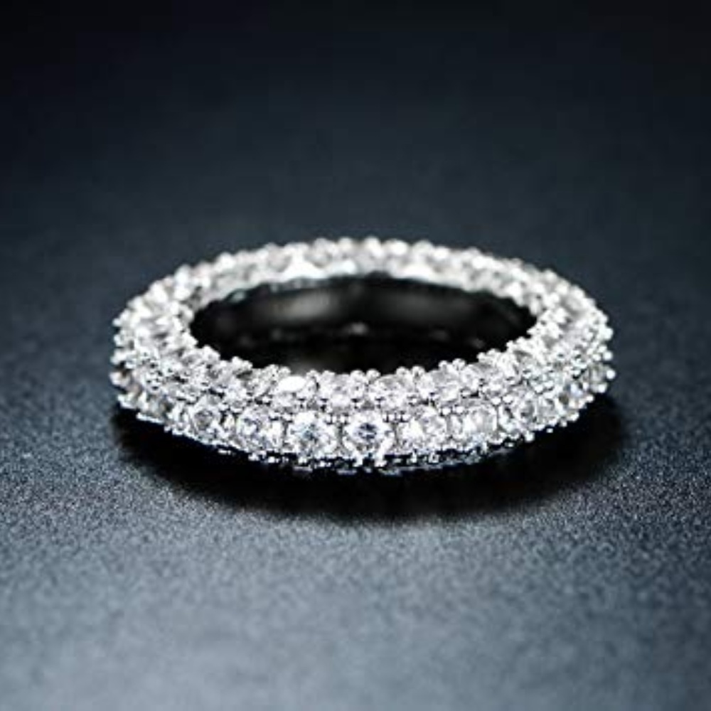 18k White Gold Plated Cubic Zirconia Eternity Band - Picture 2 of 5